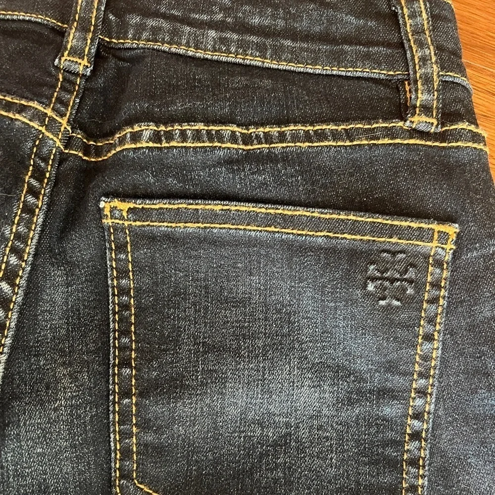 Tory Burch Sadie Straight Leg Crop Jeans Women’s 23 Dark Wash Stretch Denim